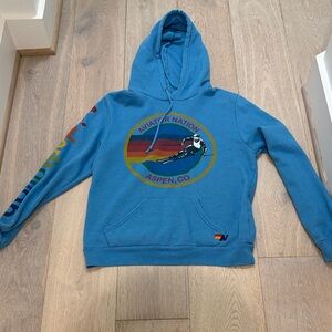 Aviator Nation Blue Hoodie with Multicolor Graphics